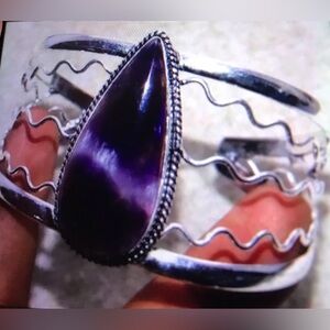 Sage Amethyst Stamped 925 Sterling Silver Cuff Bracelet